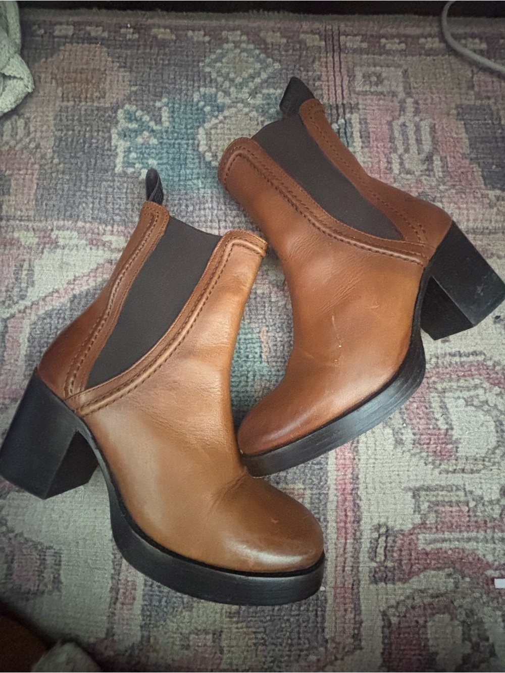 FRYE Brown Leather Chelsea Block Heel Ankle Boots - Women's